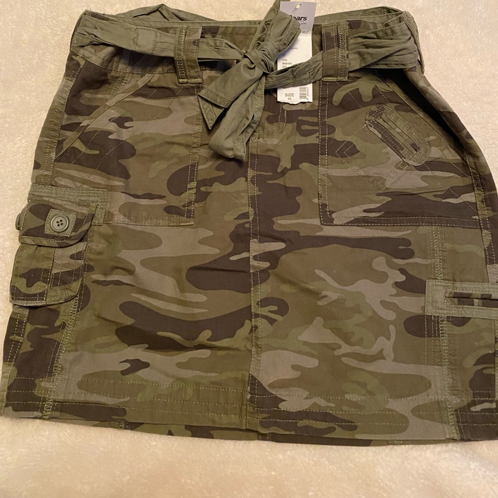 Olive Camo Skirt with Sash Belt